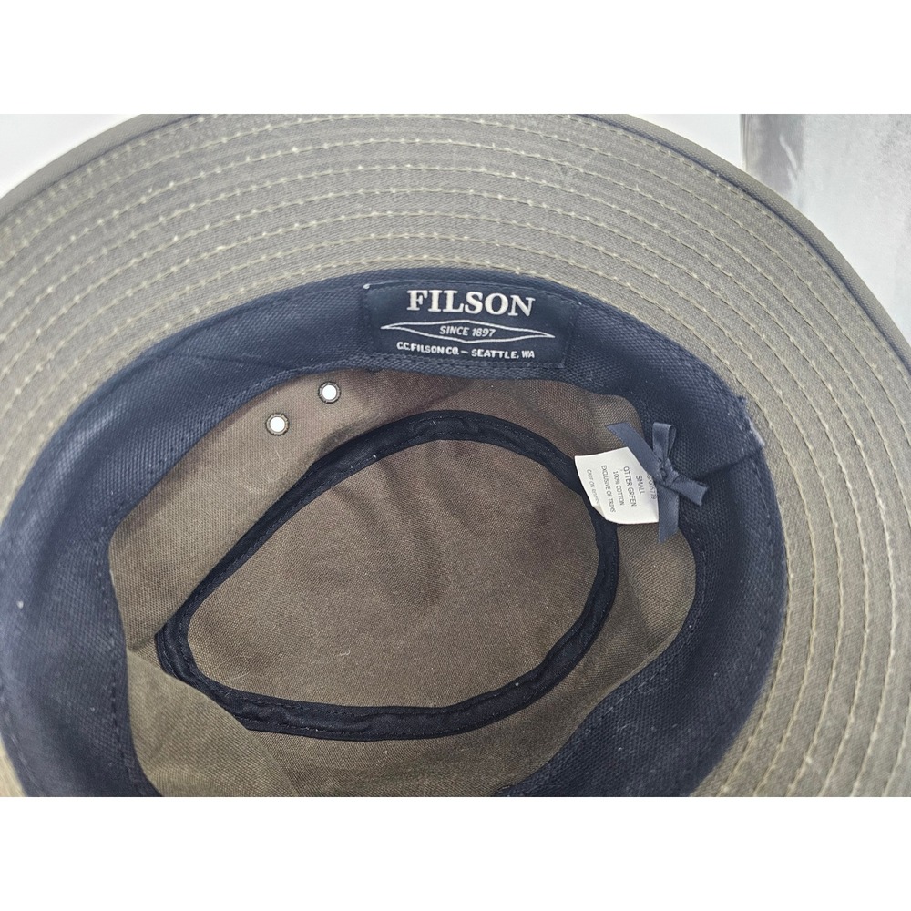 Filson Tin Cloth Bush Hat Otter Green Waxed Cotton Outdoor Fedora Small USA - Picture 4 of 7